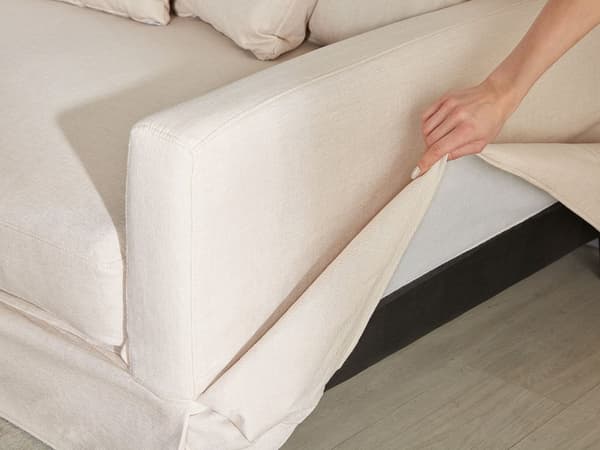 Sohvanpäällinen beige kangas kolmen hengen sohvalle konepestävä vetoketjulla moderni tyyli