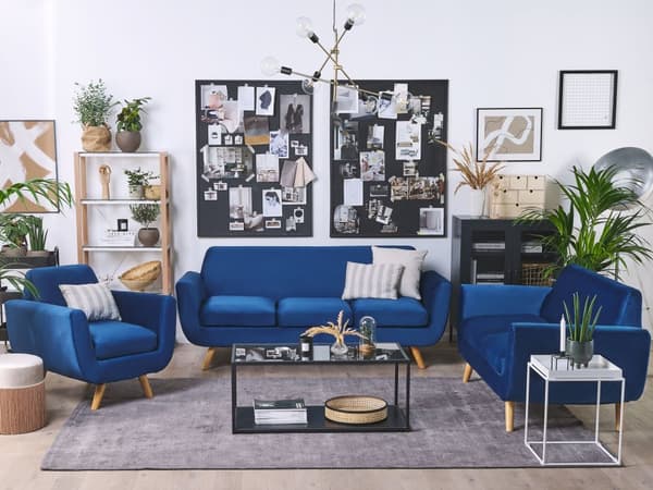 3-istuttava sohvan päällinen sininen sametti verhoilu irrotettava vetoketju retro-tyyli