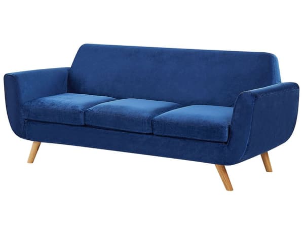 3-istuttava sohvan päällinen sininen sametti verhoilu irrotettava vetoketju retro-tyyli