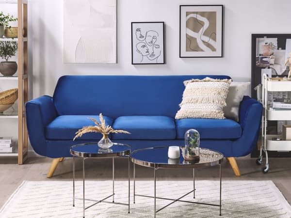 3-istuttava sohvan päällinen sininen sametti verhoilu irrotettava vetoketju retro-tyyli