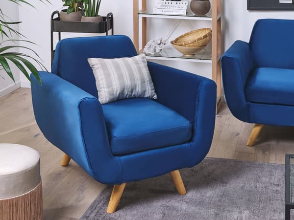 Nojatuolin päällinen sininen sametti verhoilu irrotettava vetoketju retro-tyyli