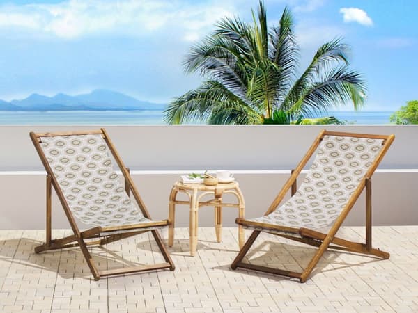 Vaihtokangas aurinkotuoliin beige boho-kuvio 2 kpl polyesterikangas UV-suojattu