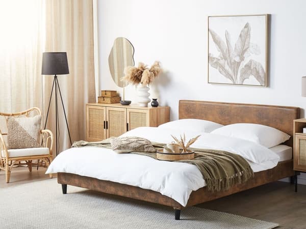 Sengerammetrekk Brun Imitert skinn til seng 160 x 200 cm Avtagbar Vaskbar