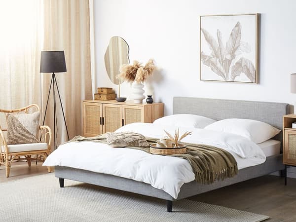 Sengerammetrekk Lysegrå Stoff til seng 160 x 200 cm Avtagbart Vaskbart