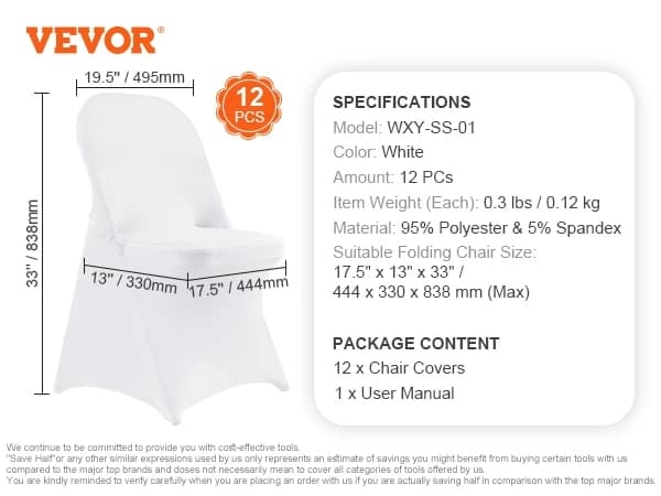 Bryllupsstoleovertræk, Spandex Stræk, Universal Overtræk, 12 stk