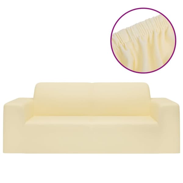 vidaXL Sofföverdrag 2-sits med stretch gräddvit polyesterjersey -  Möbelöverdrag