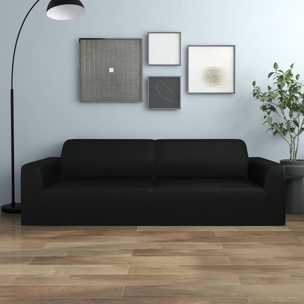 Møbelovertræk - Living elastisk 3-personers sofabetræk polyesterjersey sort