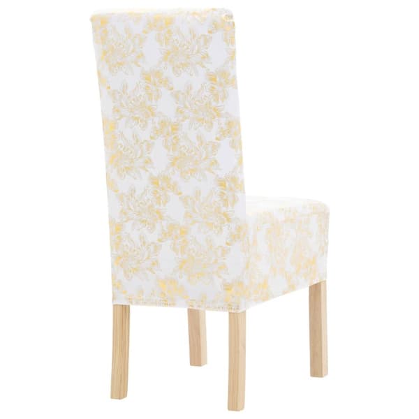 Suojapäälliset - Living Suora tuolinpäällinen 6 kpl stretch valkoinen kultaisella kuviolla