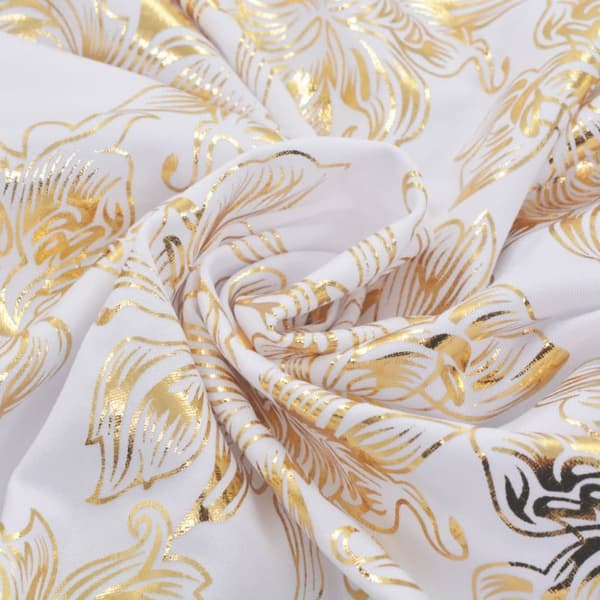 Suojapäälliset - Living Suora tuolinpäällinen 6 kpl stretch valkoinen kultaisella kuviolla