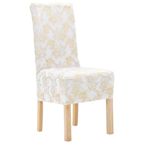 Suojapäälliset - Living Suora tuolinpäällinen 6 kpl stretch valkoinen kultaisella kuviolla