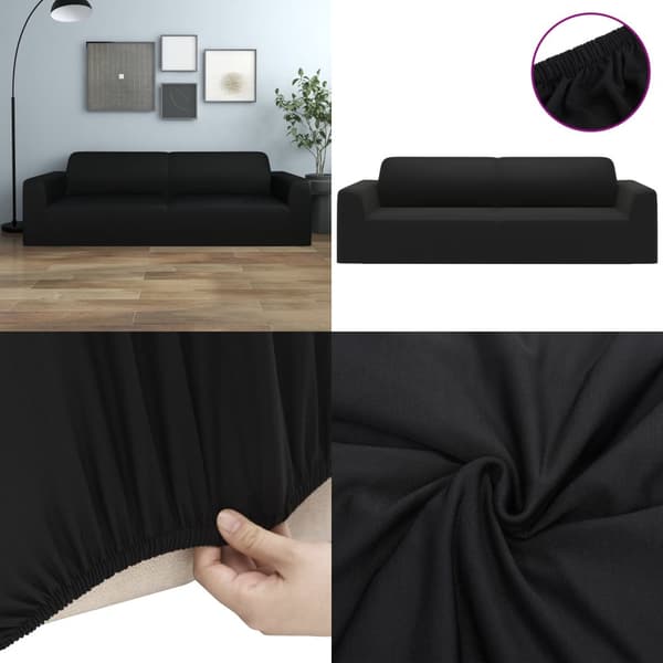 Elastisk 3-personers sofabetræk polyesterjersey sort - Sofabetræk - Soveovertræk - Home & Living