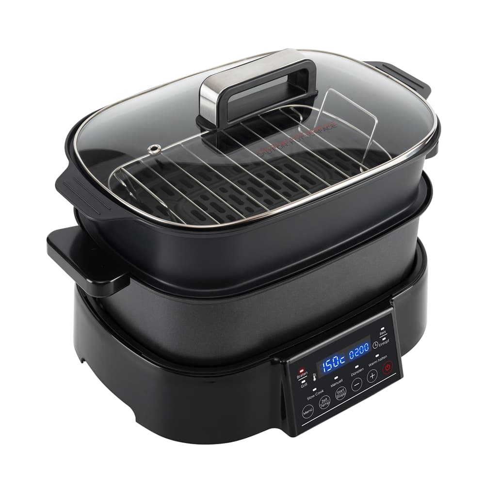 Zoomyo multicooker 2in1, grilla, ånga &laga mat direkt vid middagsbordet, integr. gjuten kokplatta, många tillbehör