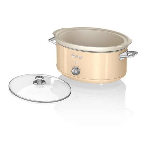 Retro Slow Cooker 6,5 L löstagbar keramisk panna, VintageSWANSF17031CN 320W Cream 31829