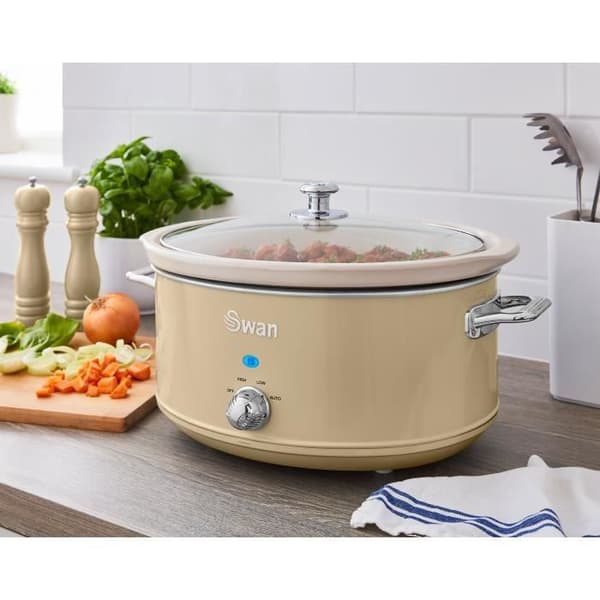 Retro Slow Cooker 6,5 L löstagbar keramisk panna, VintageSWANSF17031CN 320W Cream 31829