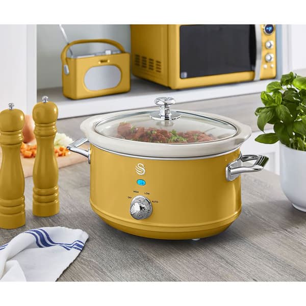 Retro Slow Cooker 3,5L löstagbar keramisk panna, vintage SWAN SF17021YELNEU 200W Gul 53654