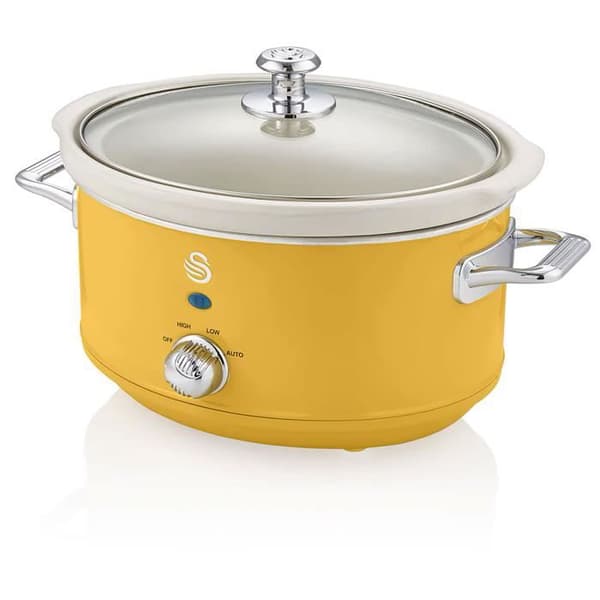Retro Slow Cooker 3,5L löstagbar keramisk panna, vintage SWAN SF17021YELNEU 200W Gul 53654