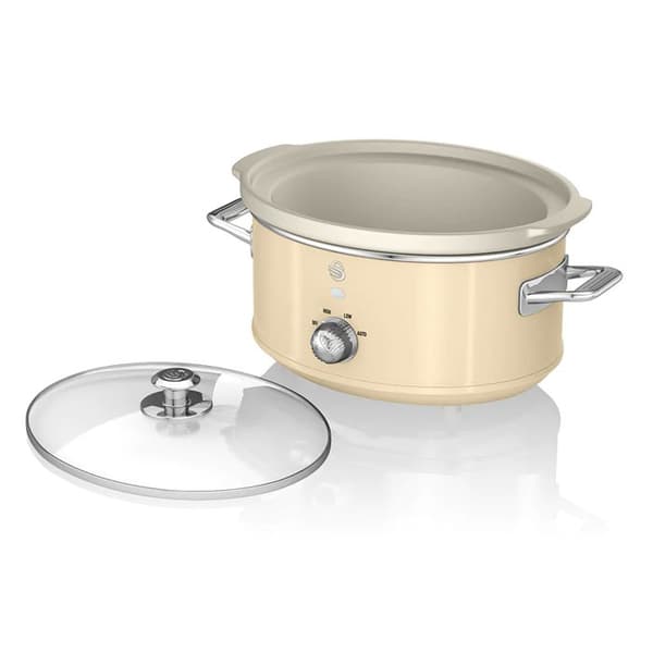 Retro Slow Cooker 3,5L löstagbar keramisk panna, vintage SWAN SF17021CNEU 200W Cream 55221