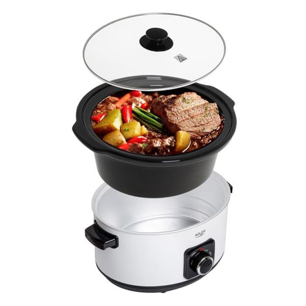 Adler Slow Cooker - Avtagbar keramisk holländsk ugn - 5,8L - Värmebeständiga bärhandtag