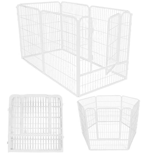 Modulärt hundhägn - Springos® - 6 delar - Fällbart - 184 cm x 94 cm - Vit metall