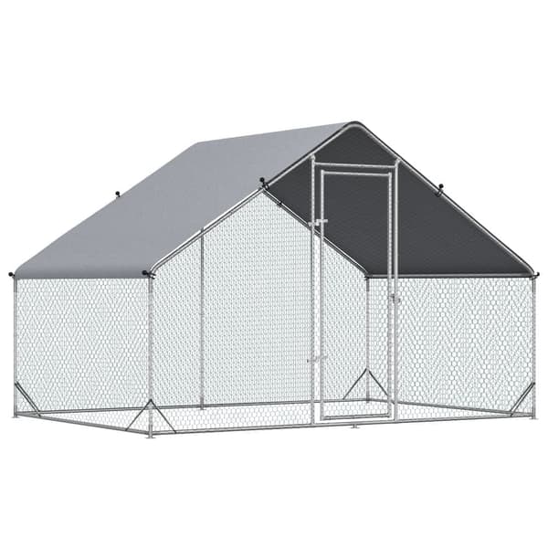 Hønsegård 300x200x200 cm, stål med overtræk & dør, til 4–6 høns, sølv