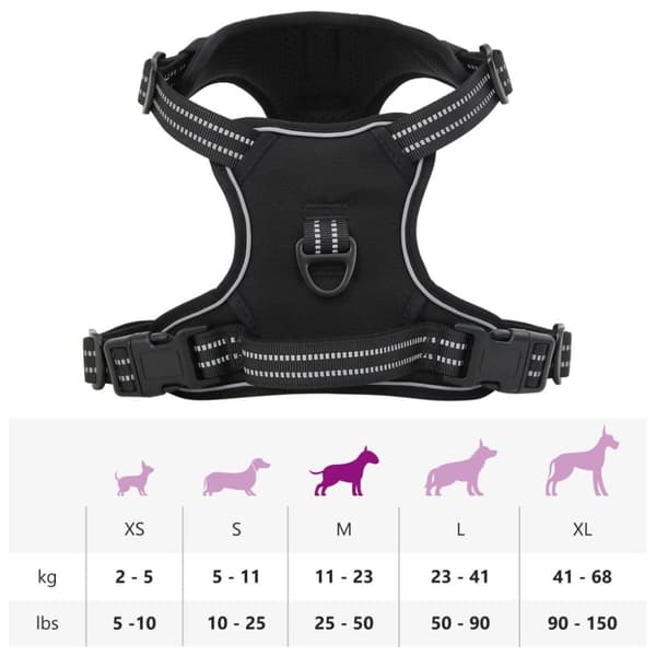 vidaXL Hundesele med reflekterende striper justerbar svart M
