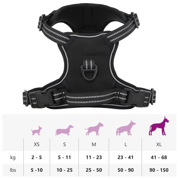 vidaXL hundesele med refleksstriber str. XL justerbar sort