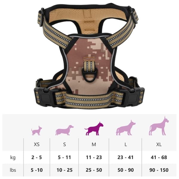 vidaXL Hundesele med reflekterende striper justerbar kamuflasje brun M