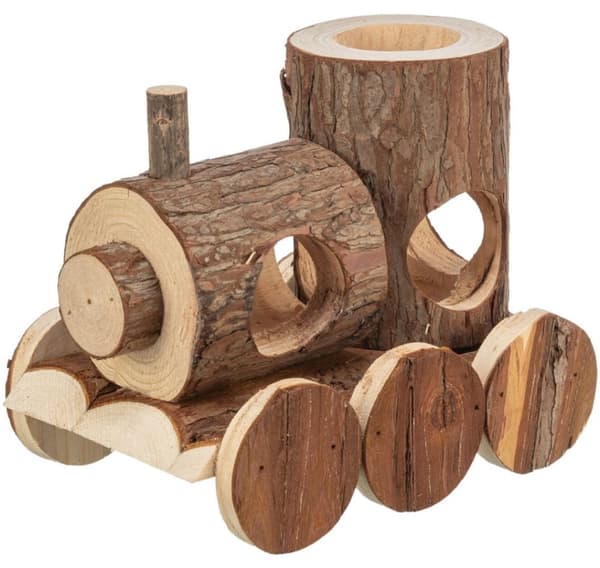 Levin train, mice, bark wood, 17 × 14 × 12 cm