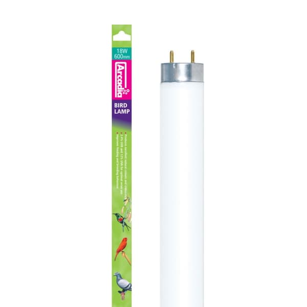 Arcadia Fuglelampe T8 - 2,4% UVB + 12% UVA, 18 Watt - lineær pære (lysstofrør) til papegøjer 60 cm