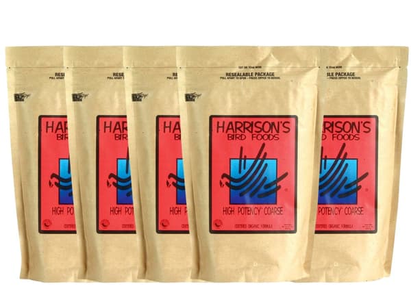 SET 5 st Harrison`s High Potency Coarse-Complete Organic Papegojfoder - Granulat för medelstora och stora papegojor 15 % fett 450 g