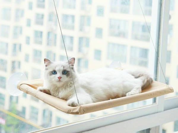 Hängande kattbädd, fastmonterad, beige