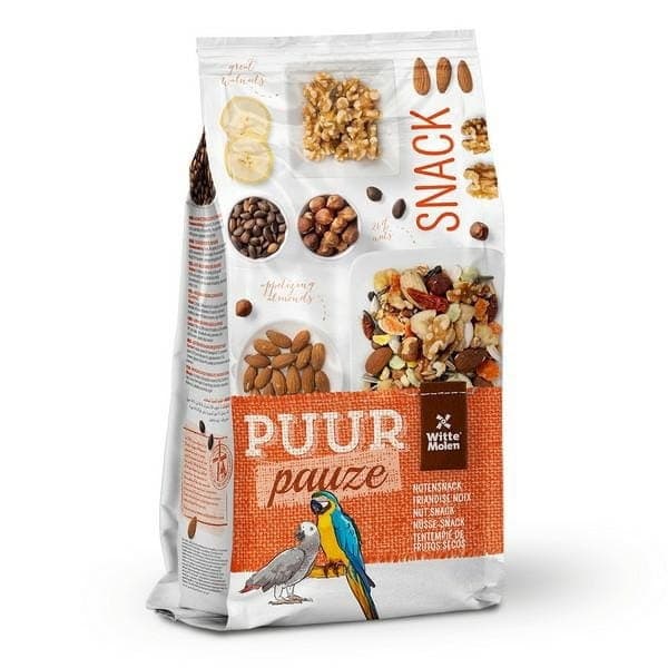 WITTE MOLEN PUUR PAUZE SNACK MUESLI NÖTPAPEGOJ | foder avsett för aror, gråpapegojor, amasoner och andra stora papegojor 750 g