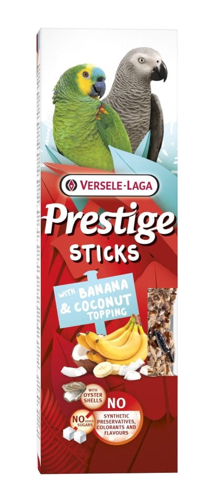 VERSELE LAGA Prestige Sticks Papegøjer med Banan- og Kokosfyld 140g - pinde med banan- og kokosfyld til store papegøjer