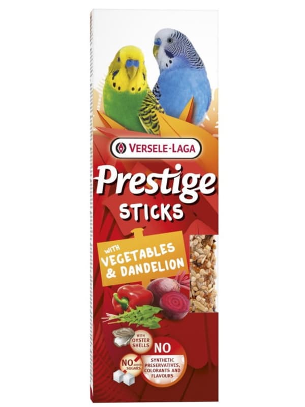 Versele Laga - Prestige Sticks Small Parakeets, vihanneksilla ja voikukalla 60 g - tikut vihanneksilla ja voikukalla pienille undulaateille