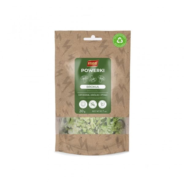 Powerki Vitapol - Frystorkad broccoli - för alla papegojor, gnagare, kaniner och exotiska fåglar 20 g