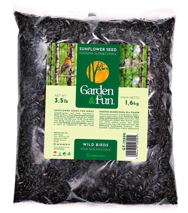 Svarta solrosfrön för fåglar och papegojor - 1,6 kg