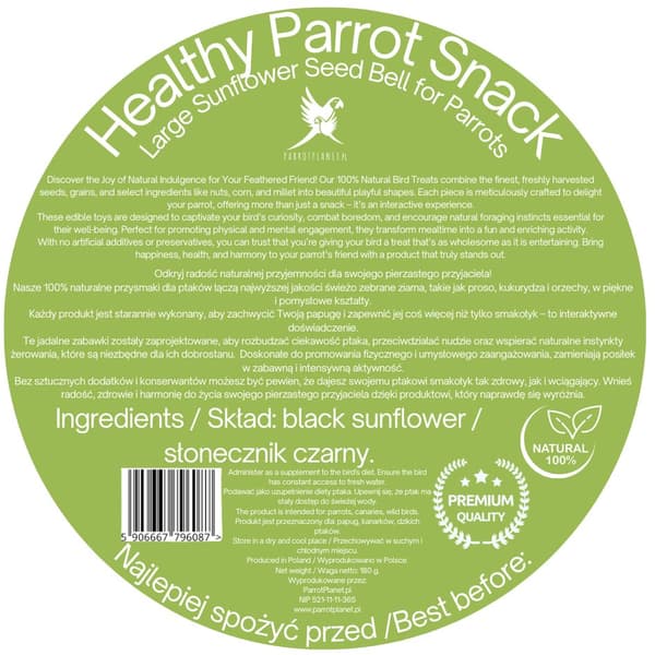 Parrot Planet - Papegojklocka - XXL - gjord av SOLROS - snacks för alla större papegojor 180g