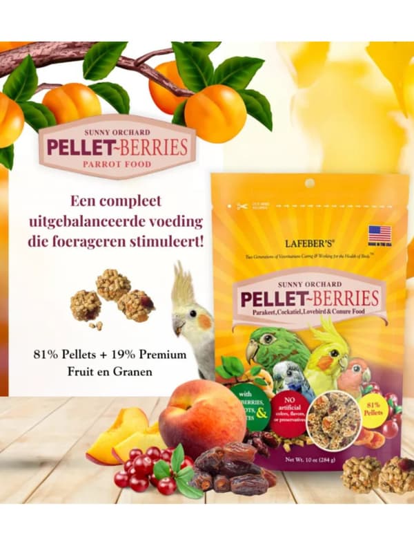 Lafeber Pellet-Berries Sunny Orchard - Kulformat foder för små och medelstora papegojor 284g