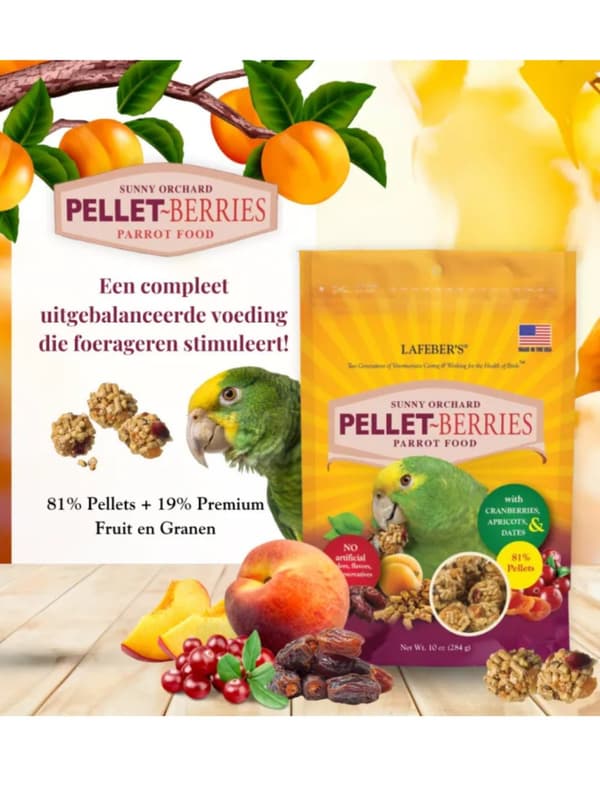 Lafeber Pellet-Berries Sunny Orchard - Kulformat foder för medelstora och stora papegojor 284g