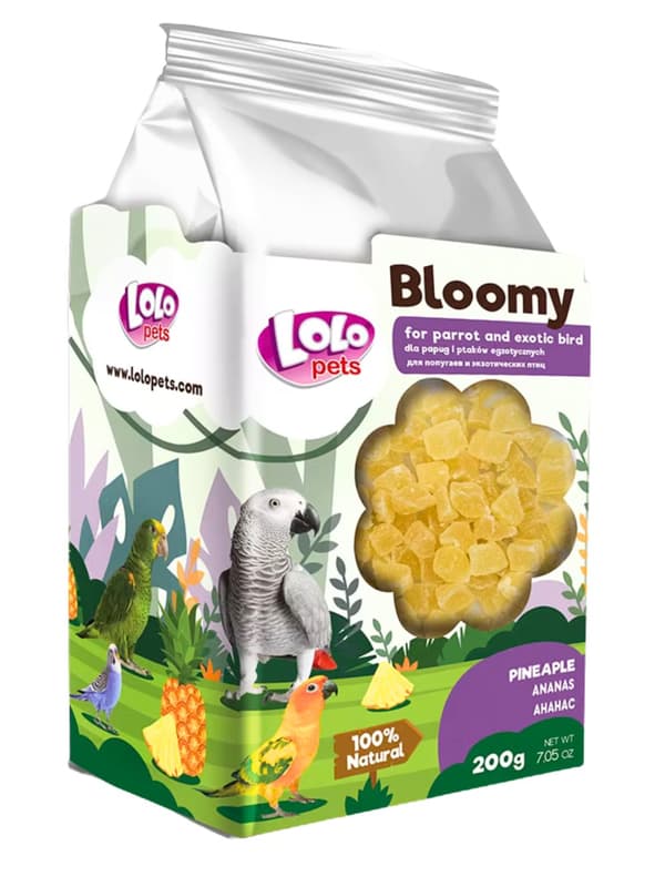 LoLo Pets Bloomy Ananas för papegojor och exotiska fåglar 200g