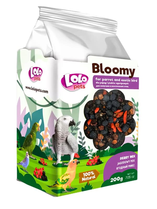 LoLo Pets Bloomy Berry Mix för papegojor och exotiska fåglar 200 g