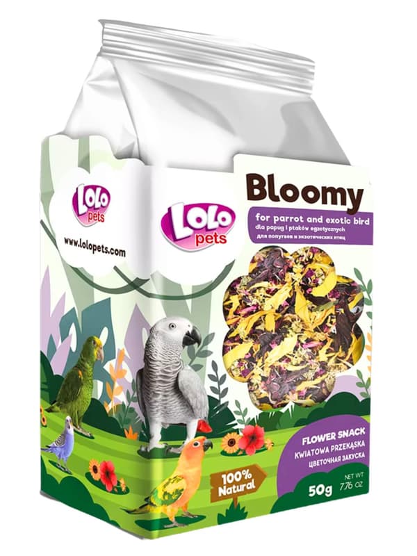 LoLo Pets Bloomy Flower -herkku papukaijoille ja eksoottisille linnuille 50 g