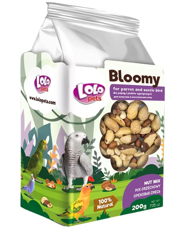 LoLo Pets Bloomy nötblandning för papegojor och exotiska fåglar 150 g LoLo Pets Bloomy nötblandning för papegojor och exotiska fåglar 150 g