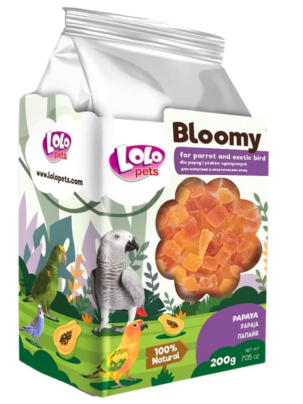 LoLo Pets Bloomy Papaya papukaijoille ja eksoottisille linnuille 200g