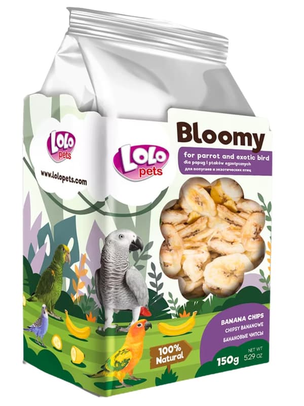 LoLo Pets Bloomy Banana Chips papukaijoille ja eksoottisille linnuille 150g