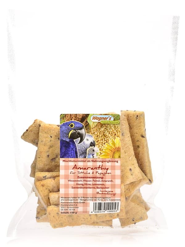 Wagners HEMGJORDA Kex för papegojor amarant 150g Wagners HEMGJORDA Kex för papegojor amarant 150g