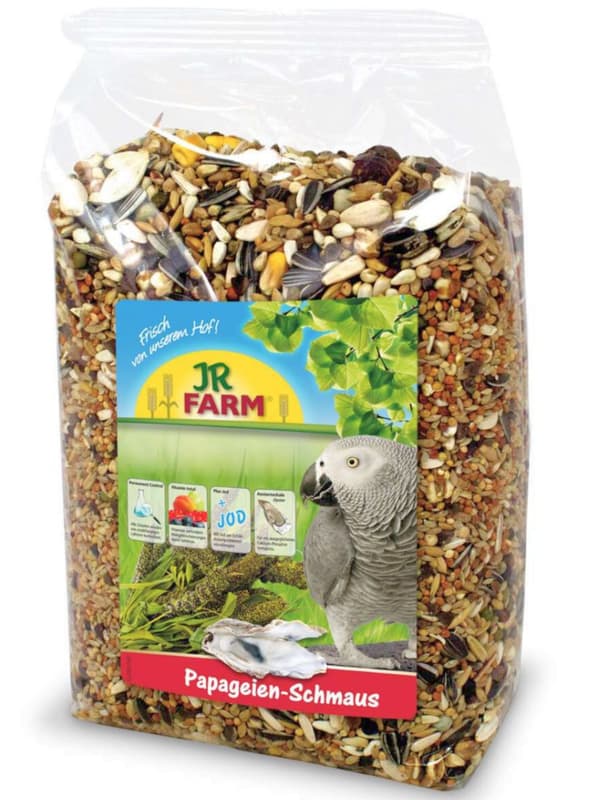 Jr Farm foder för amasoner, gråpapegojor och andra stora papegojor berikat med ostronskal 1 kg