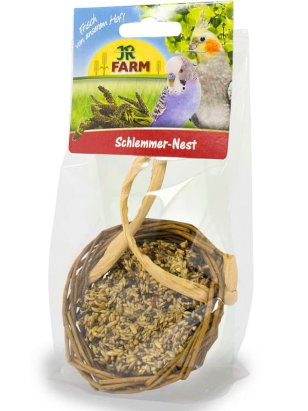 JR FARM Glutton's Nest - läckra godbitar för lek och mumsa för alla papegojor 75g