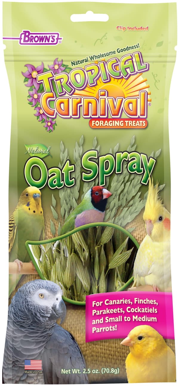 Tropical Carnival Naturlig Havrespray För Sällskapsfåglar - Havregryn i grenar för att knapra för alla papegojor 70g