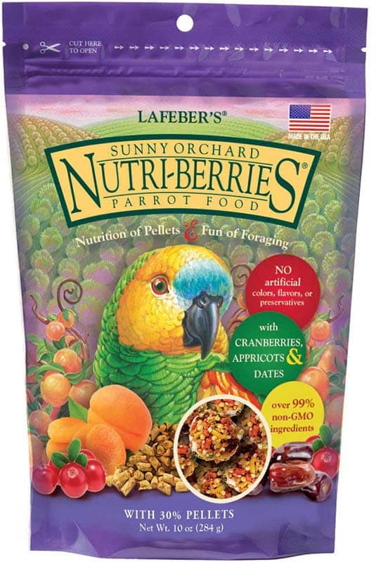Lafeber NutriBerries Sunny Orchard - Foder: spannmål med frukt från fruktträdgården i form av bollar för medelstora och stora papegojor 284g